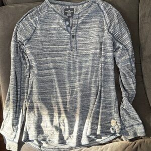 American Eagle Blue Striped Long Sleeve Henley Shirt